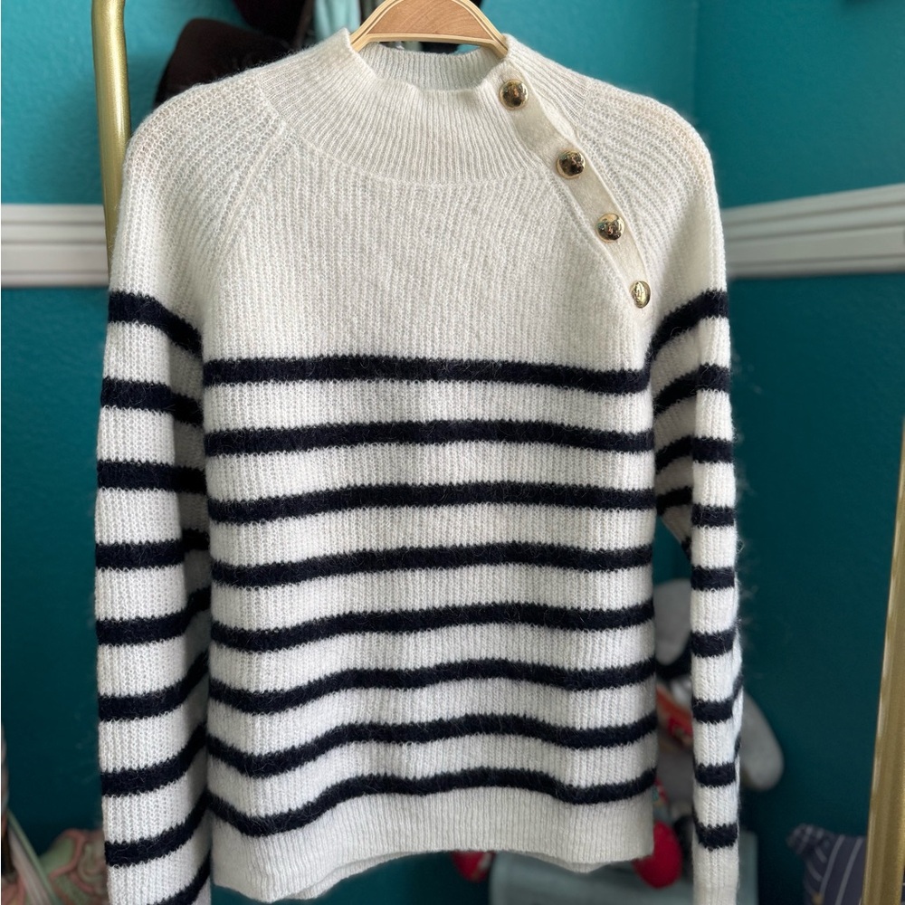 Sézane Striped Button-Detail Sweater